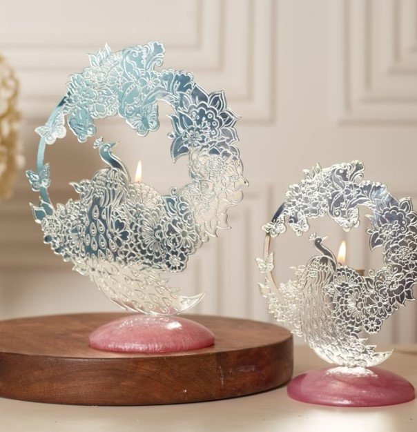 Silver Plated Peacock Tea Light Holder